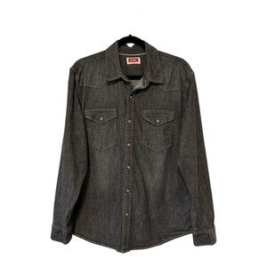 Wrangler Western Snap Front Long Sleeve Black Wash Denim Shirt  - Size Large
